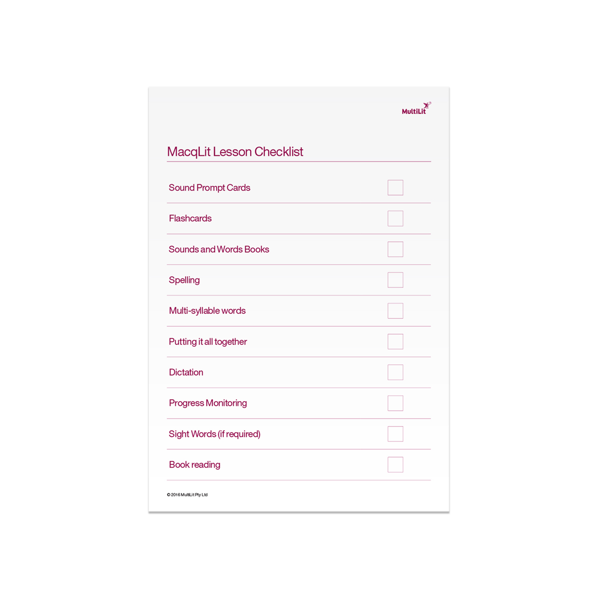 MacqLit Teacher Checklist
