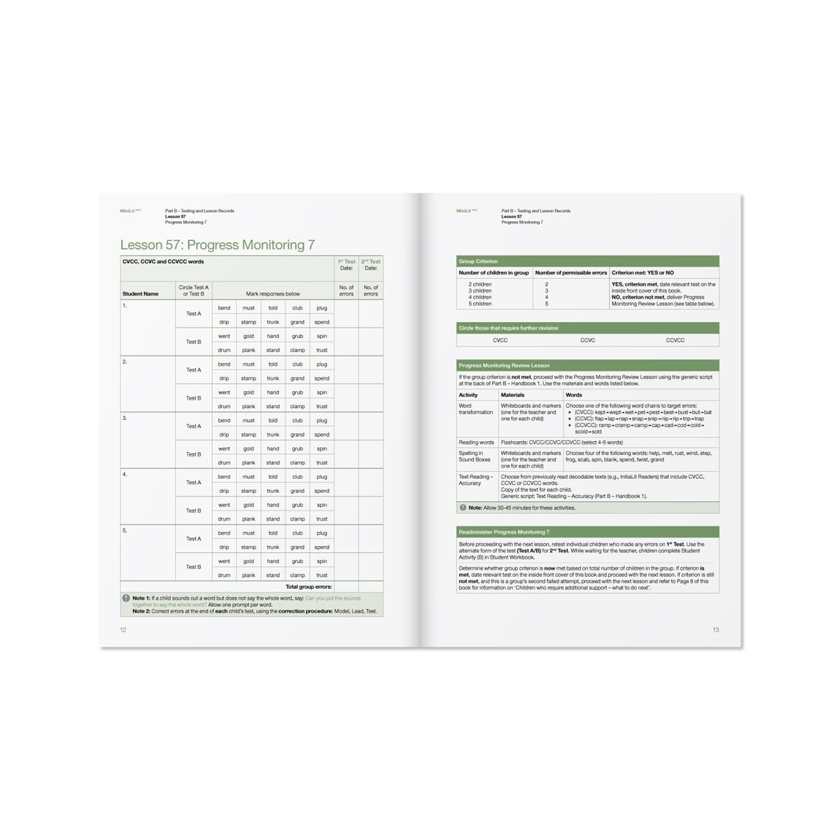 MiniLit Sage Part B Testing and Lesson Records Book - Image 2